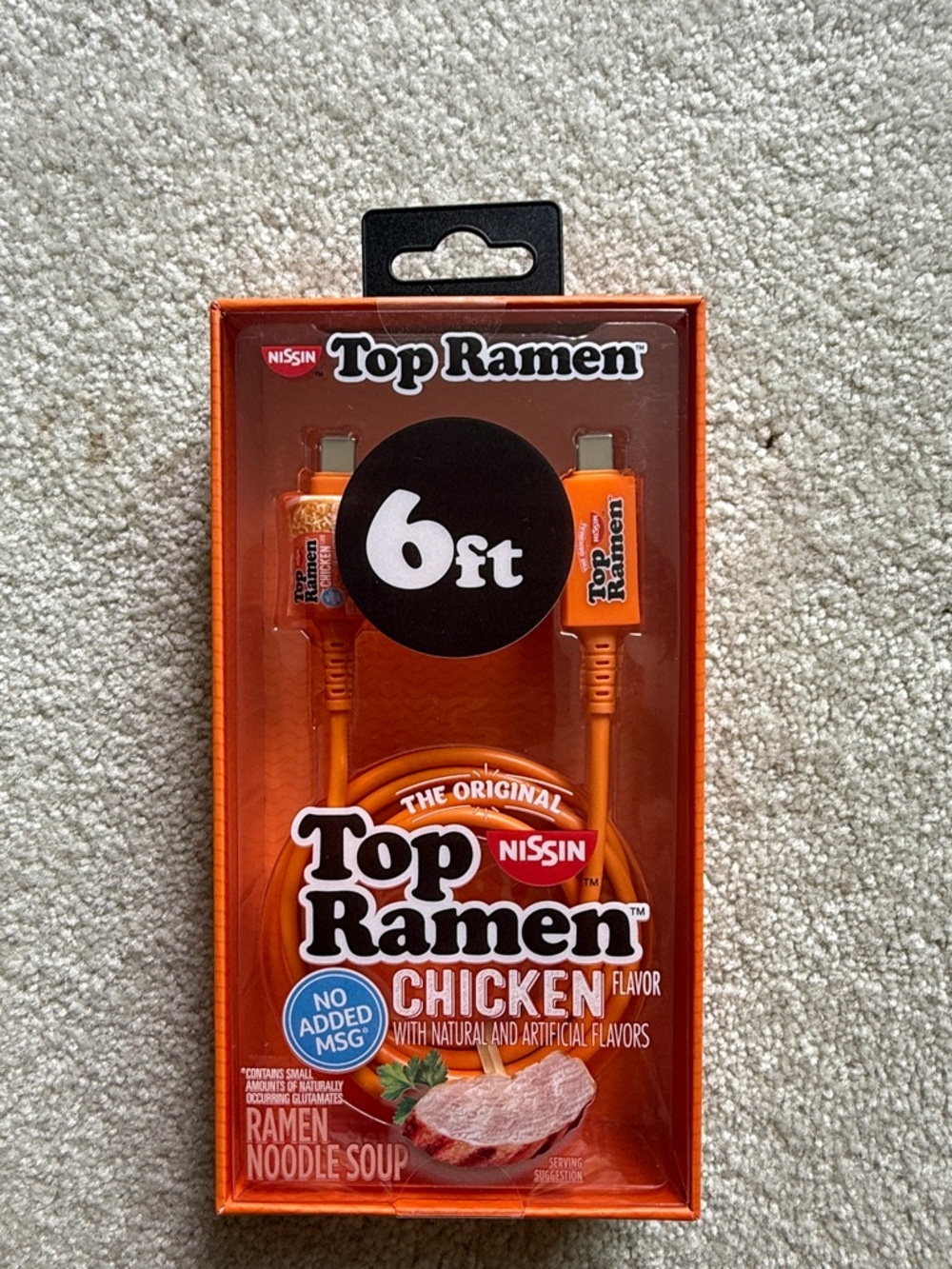 Nissin Top Ramen Chicken 6ft Orange Charging Cable USB Type C to Type C Cable